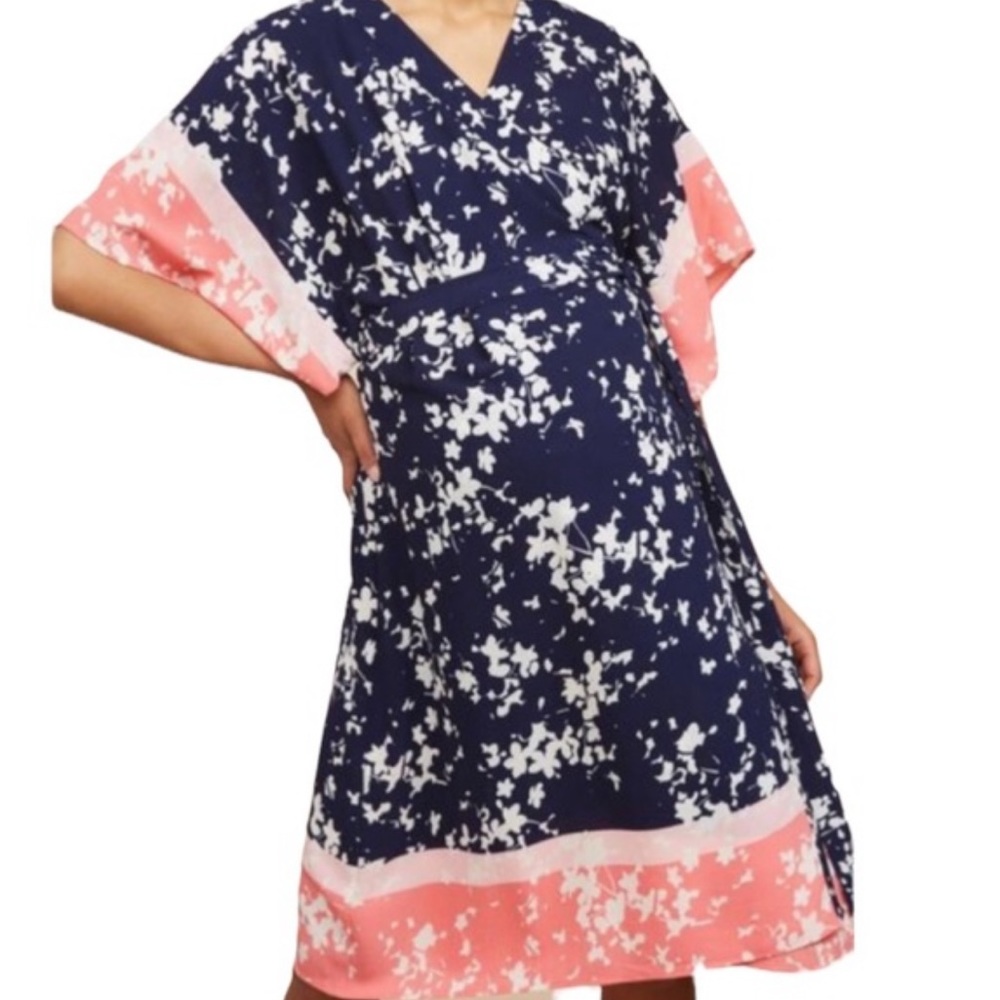 Motherhood Maternity Navy, White & Coral Floral Maternity Dress